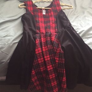 Girls red plaid and black dress